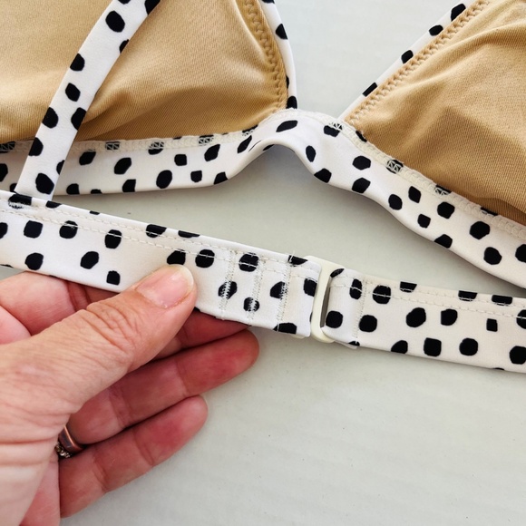 Old Navy Sz XL White Tie Strap Bikini Swim Top Bra Polka Dots V Neck UPF Protec. - Picture 5 of 5